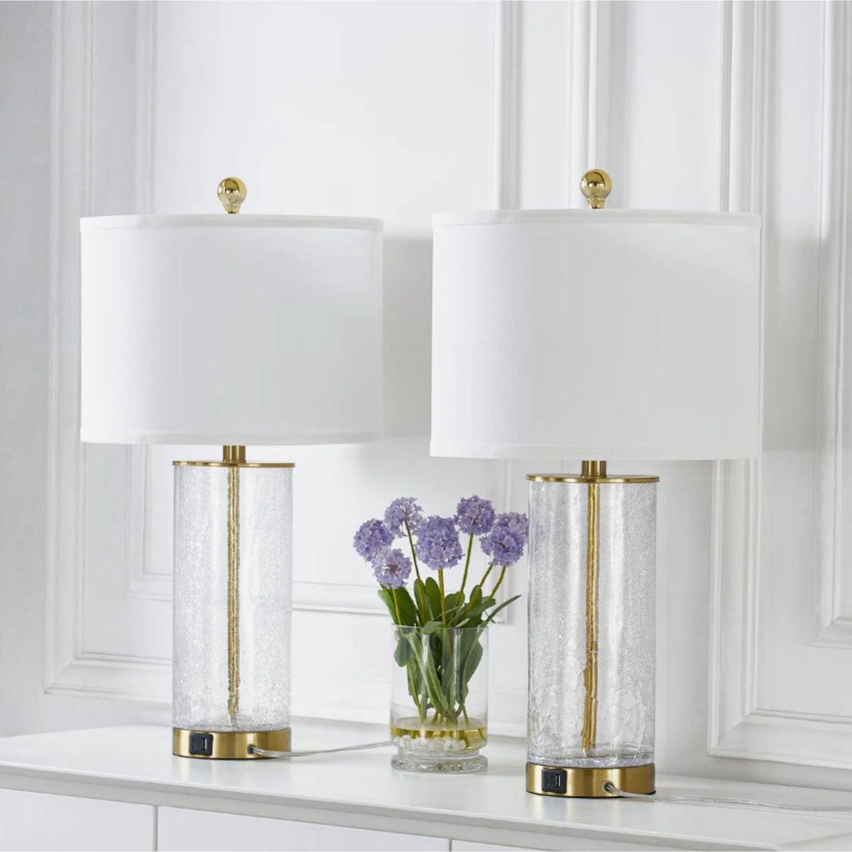 Modern Glam Glass and Metal Table Lamp Set