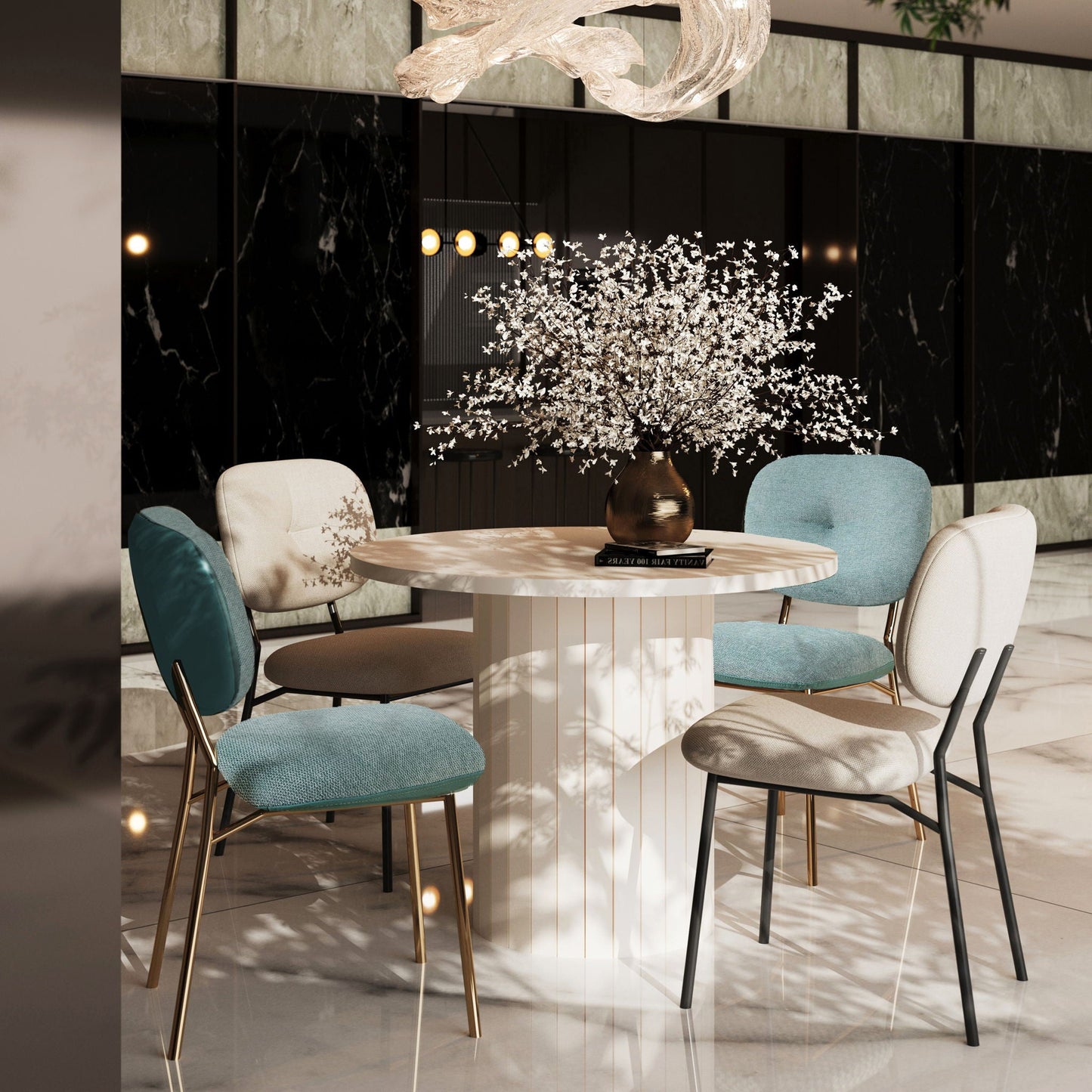 Modern 4 Person Dining Set With Bamboo