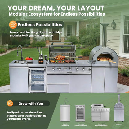 Blazon 112-Inch 4-Burner 108K BTU Outdoor Kitchen Island With Pizza Oven
