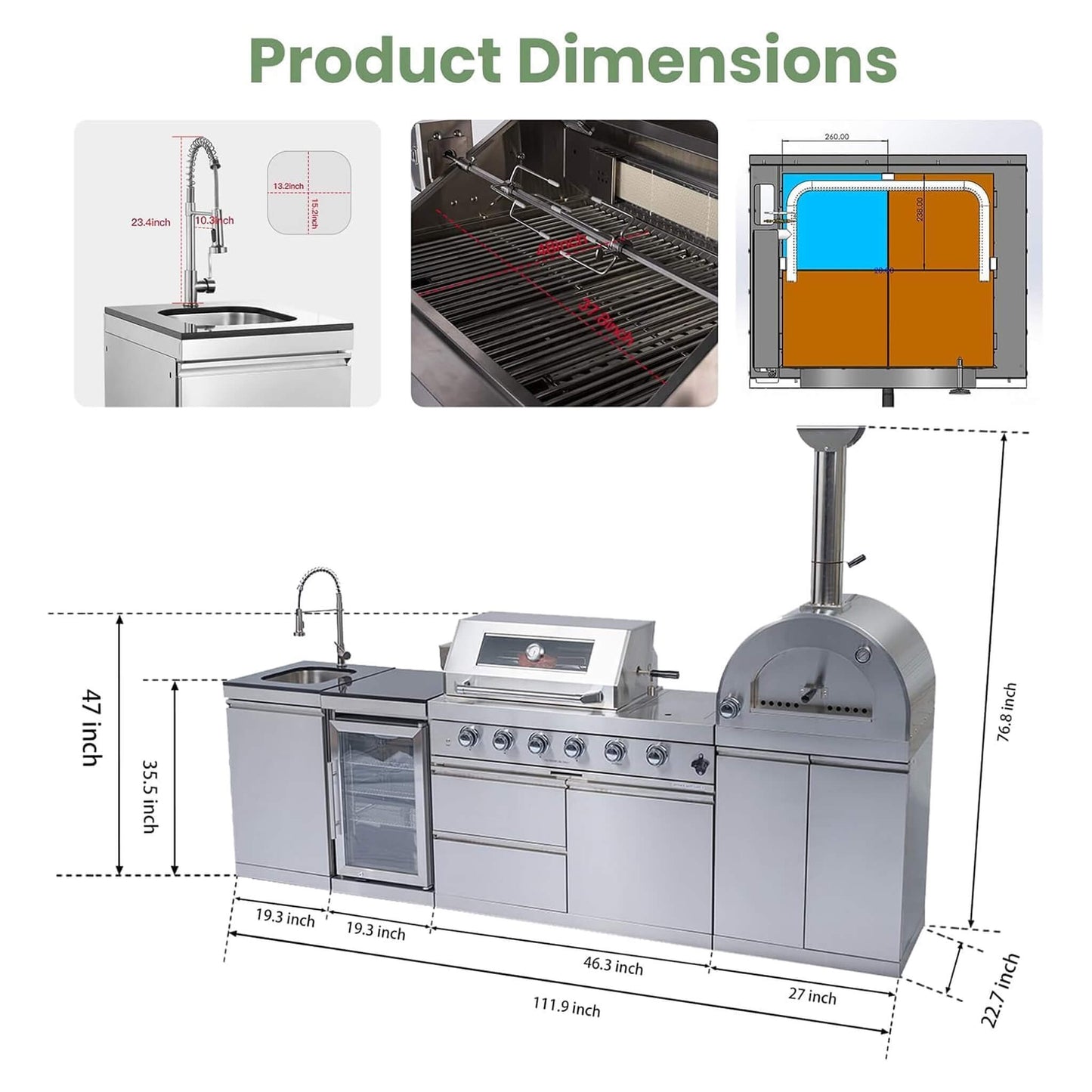 Blazon 112-Inch 4-Burner 108K BTU Outdoor Kitchen Island With Pizza Oven