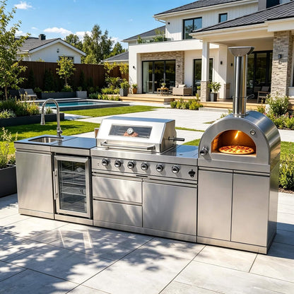 Blazon 112-Inch 4-Burner 108K BTU Outdoor Kitchen Island With Pizza Oven