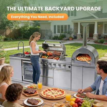 Blazon 112-Inch 4-Burner 108K BTU Outdoor Kitchen Island With Pizza Oven