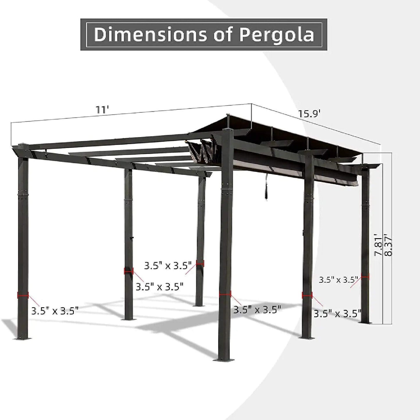 [11X16FT] Alora Outdoor Retractable Backyard Aluminum Metal Pergola