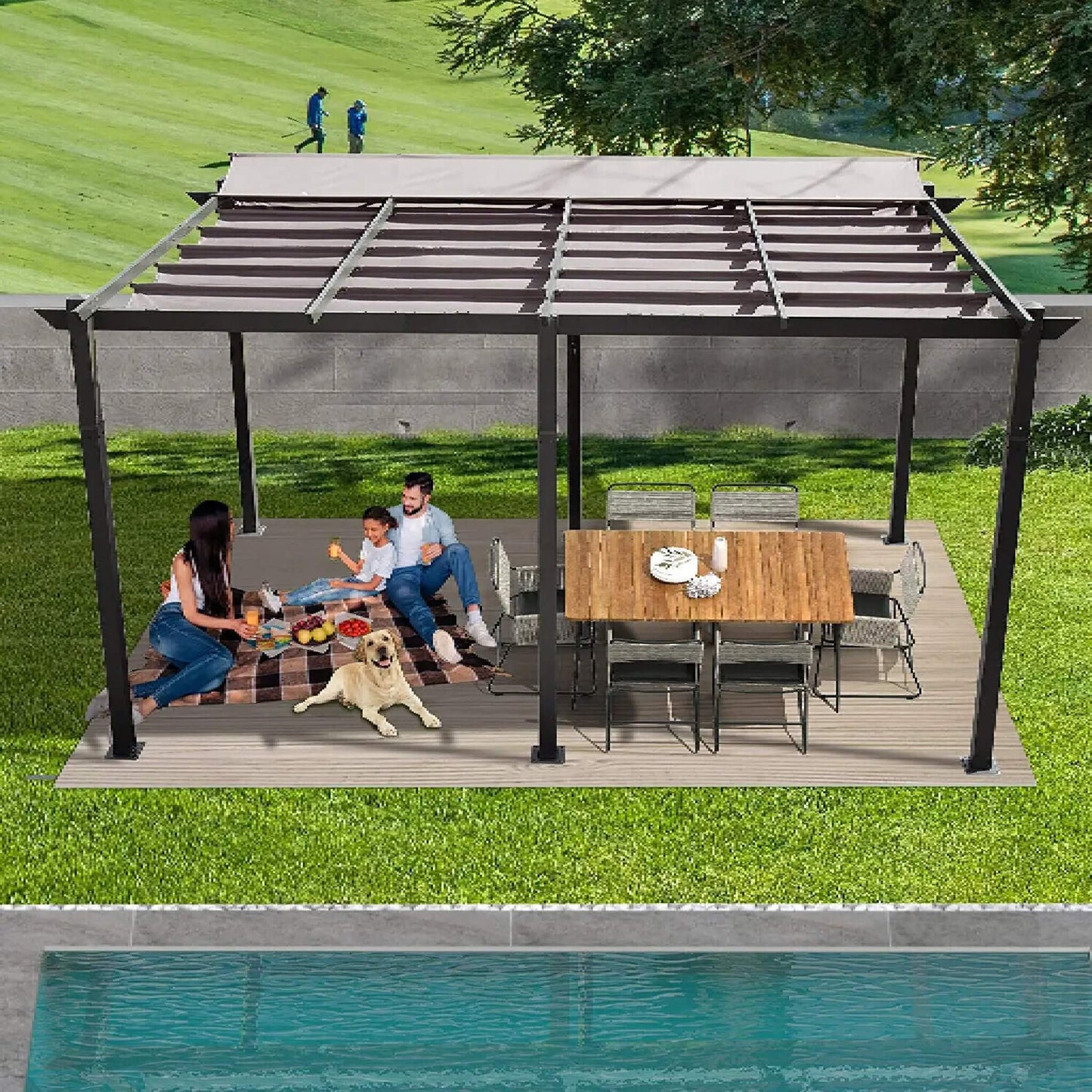 [11X16FT] Alora Outdoor Retractable Backyard Aluminum Metal Pergola