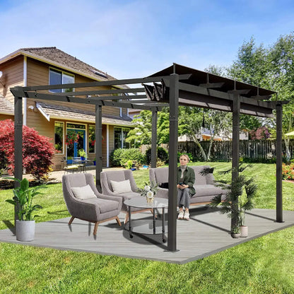 [11X16FT] Alora Outdoor Retractable Backyard Aluminum Metal Pergola