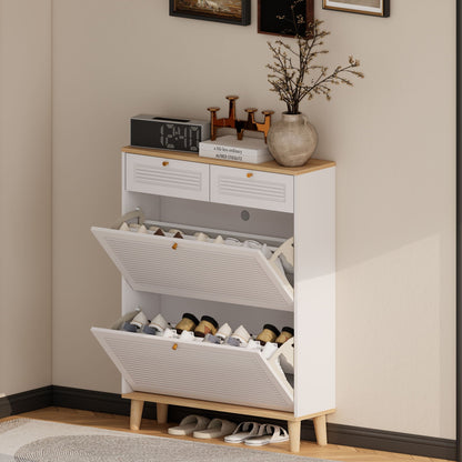 Modern Freestanding Shoe Cabinet With Flip Up Doors And Drawers
