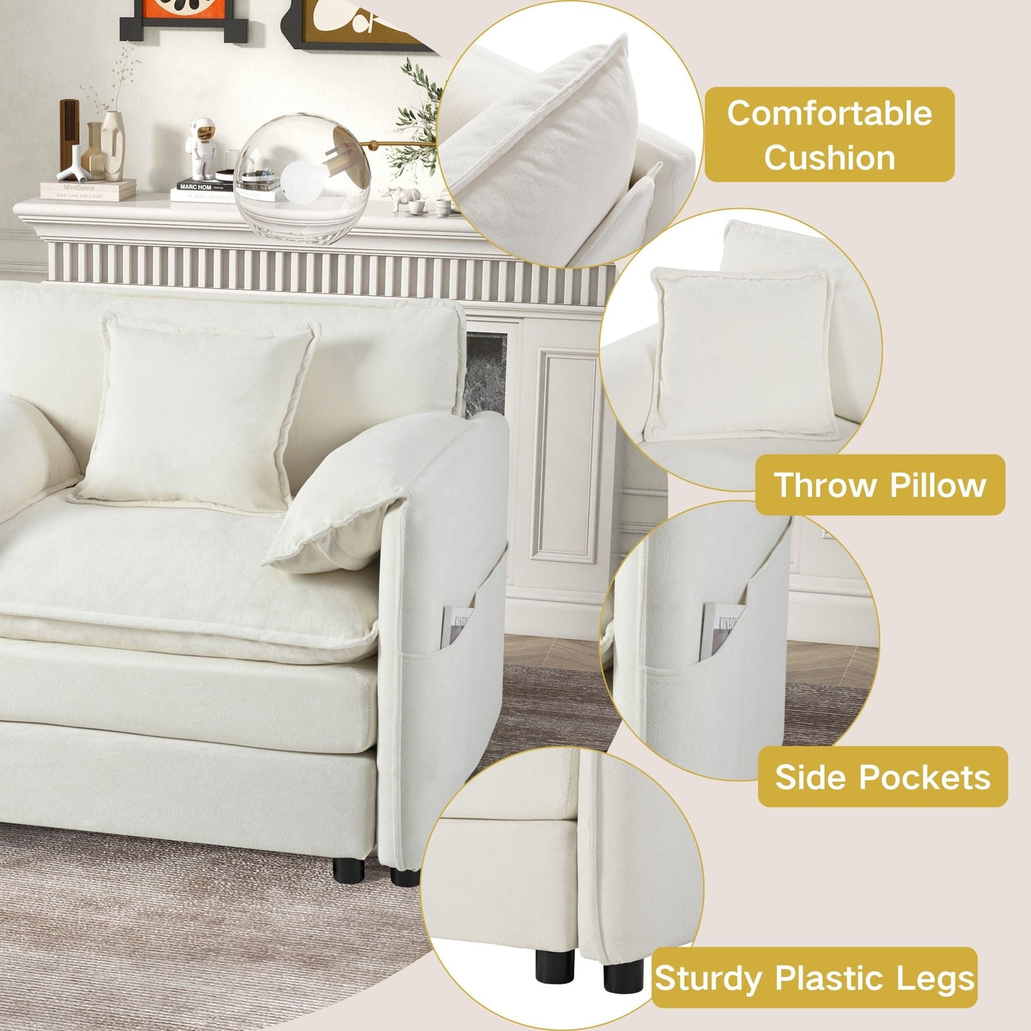 Deep Seat Modular Sectional Sofa Cloud Couch With Ottoman