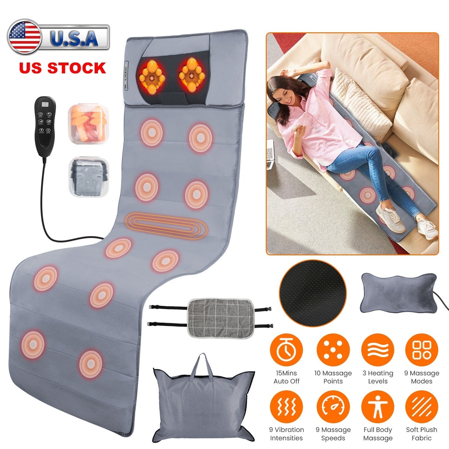Full Body Electric Massage Mat with Heat Vibration Massage Pad