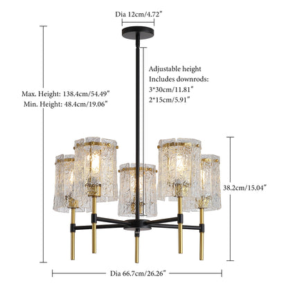 5 Light Chandelier, Textured Glass Pendant Light