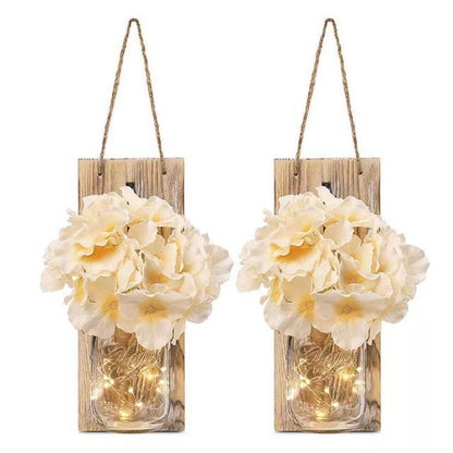 2 Pack Rustic  Jar Fairy Strip Lights Wall Decor Hydrangea Sconces