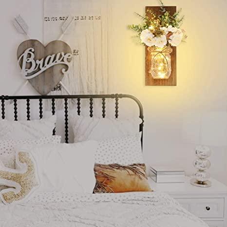 2 Pack Rustic  Jar Fairy Strip Lights Wall Decor Hydrangea Sconces