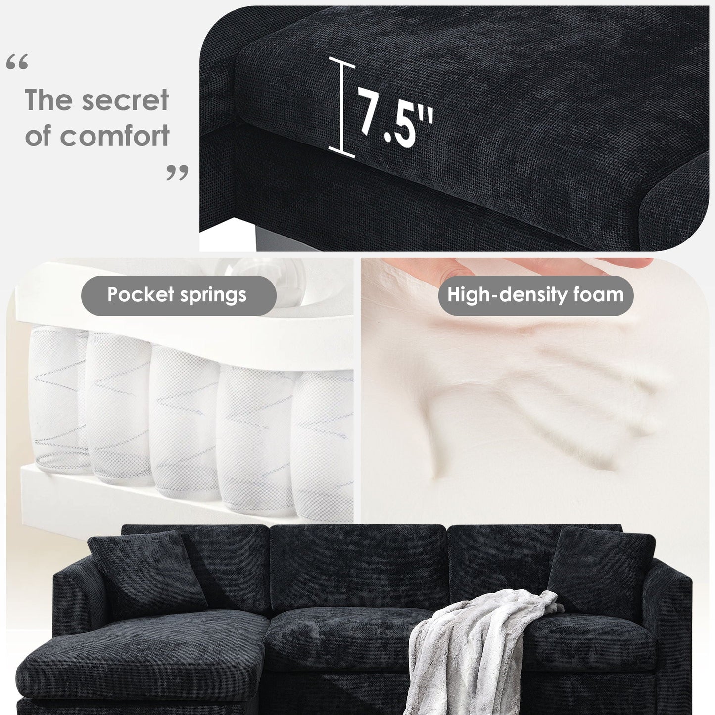 Modern Cloud Sectional Sofa L Shaped Luxury Couch Set