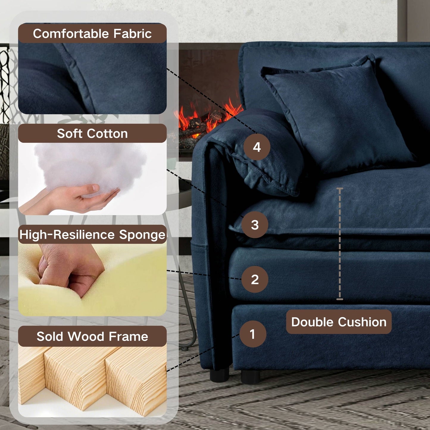 Deep Seat Modular Sectional Sofa Cloud Couch With Ottoman