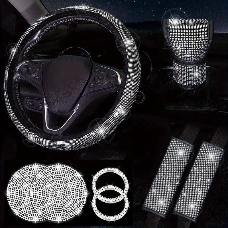Diamond Set Leather Steering Wheel Cover Rhinestones