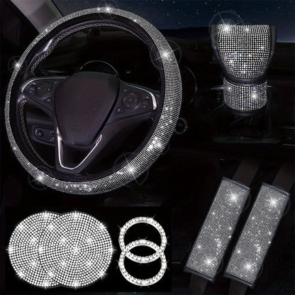 Diamond Set Leather Steering Wheel Cover Rhinestones