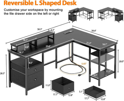 L Shaped Desk With Black Storage Drawers Unit