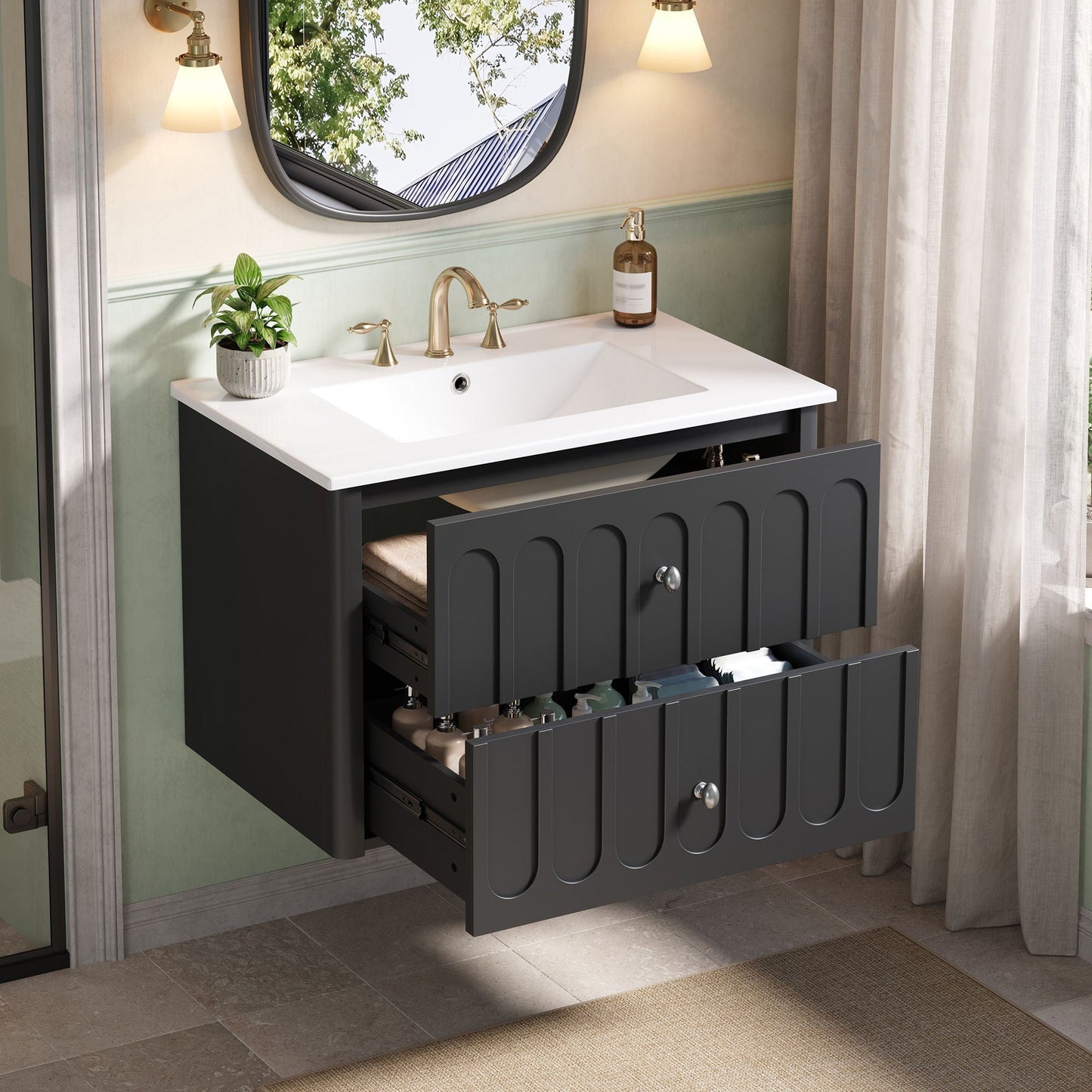 Floating Bathroom Vanity With Oval Knobs