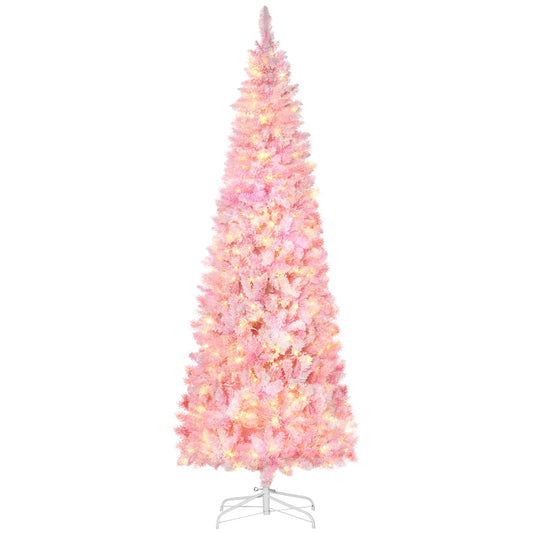 Prelit Snow Flocked Artificial Christmas Tree with LED Lights - Pink, 7.5ft
