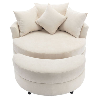 360° Swivel Accent Barrel Chair With Storage Ottoman & 4 Pillows,