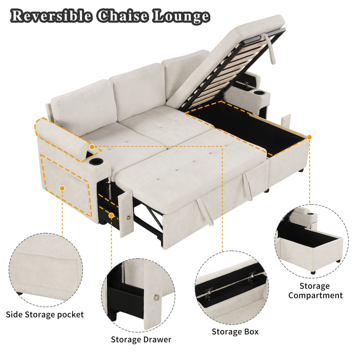 Convertible L Shaped Sofa Couch With Storage