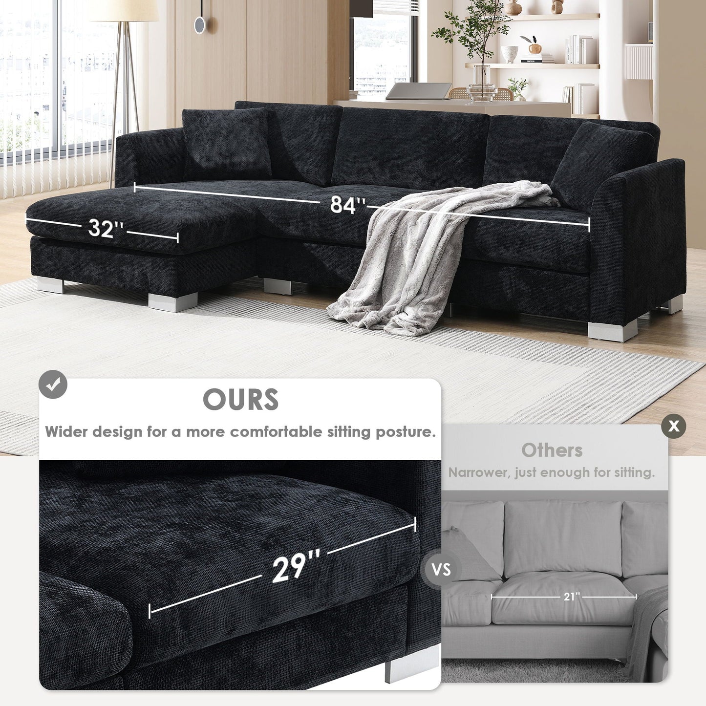 Modern Cloud Sectional Sofa L Shaped Luxury Couch Set