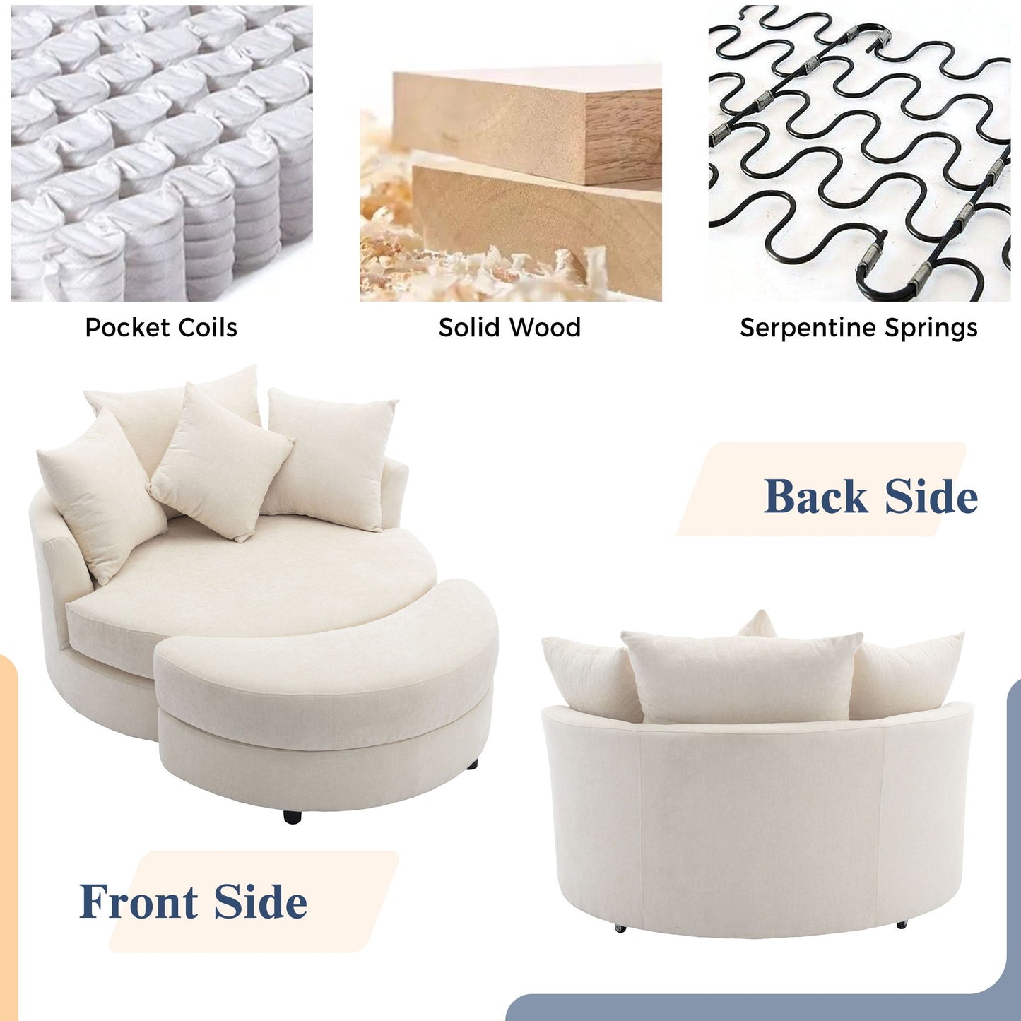 360° Swivel Accent Barrel Chair With Storage Ottoman & 4 Pillows,