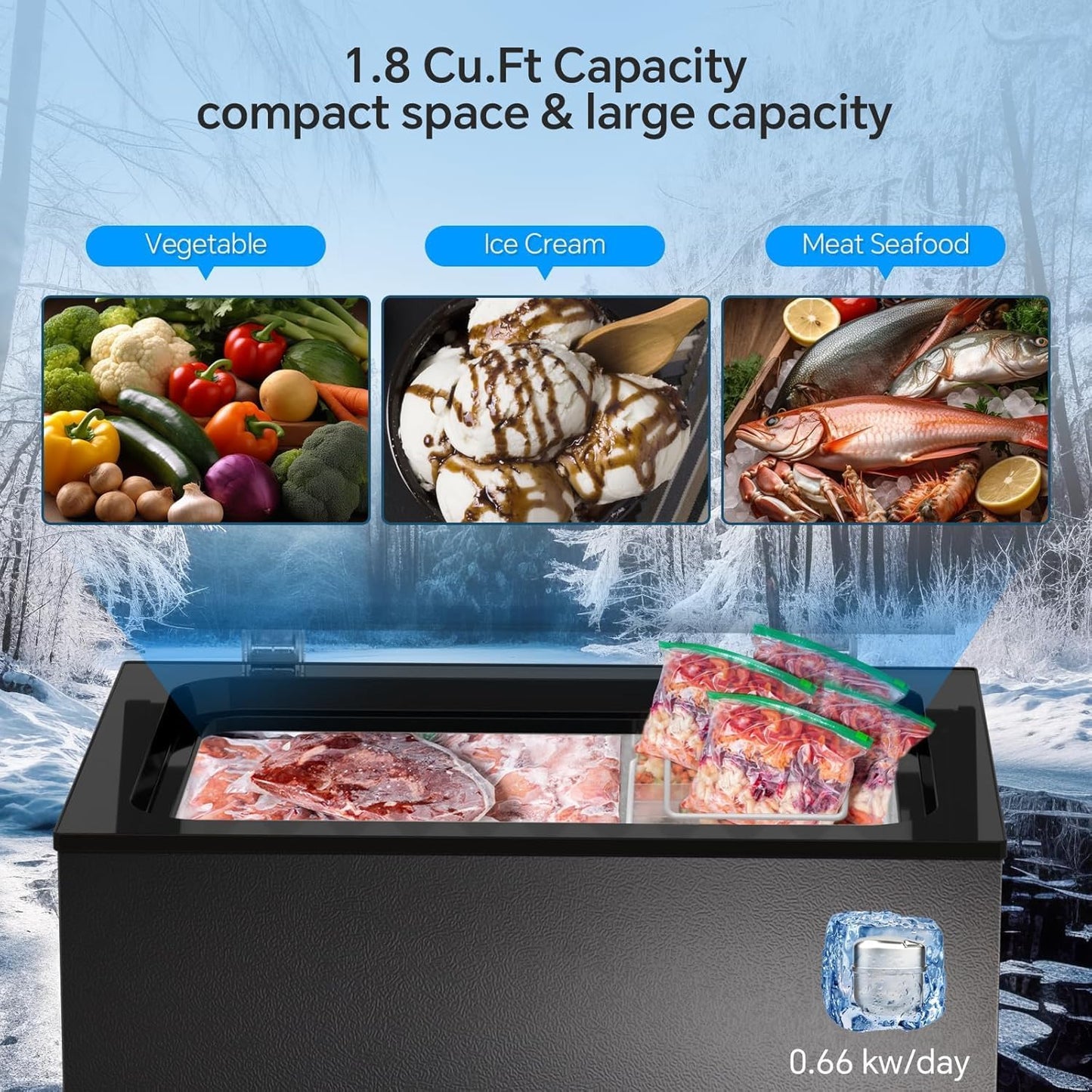 3.5 Cubic Feet Chest Freezer with 2 Removable Baskets