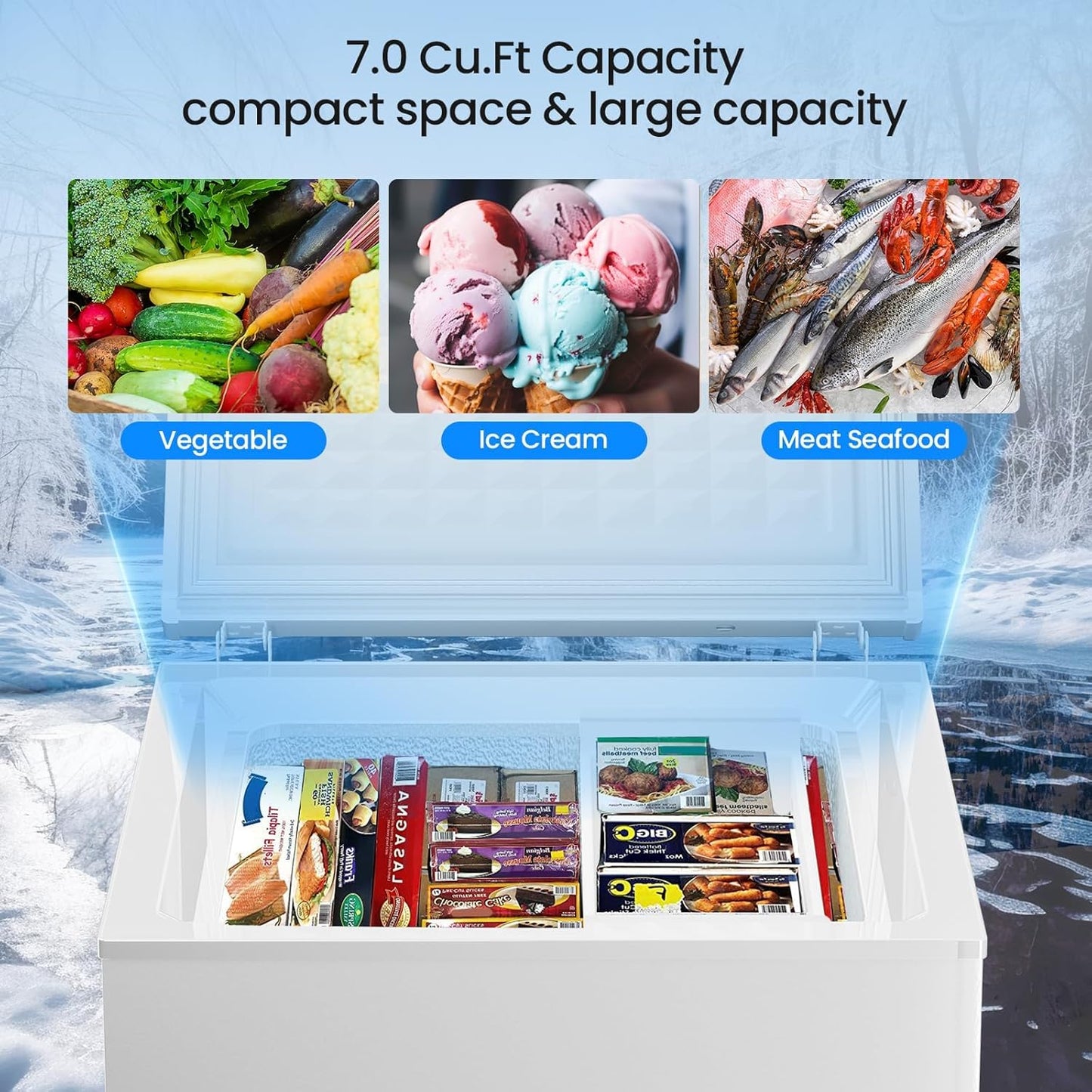 3.5 Cubic Feet Chest Freezer with 2 Removable Baskets