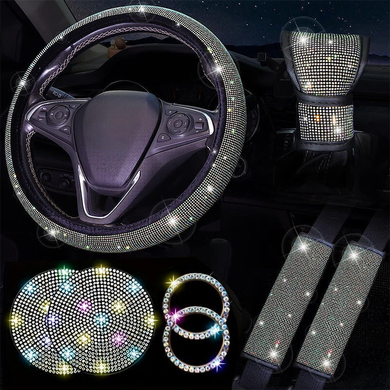 Diamond Set Leather Steering Wheel Cover Rhinestones