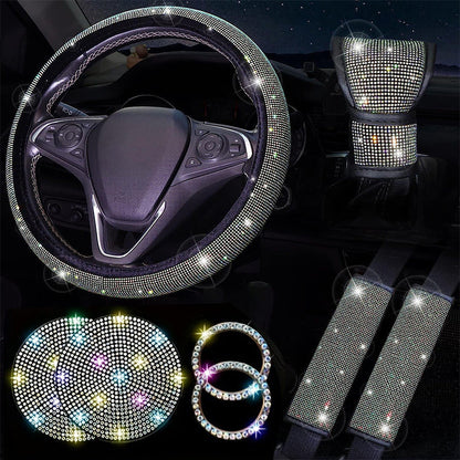 Diamond Set Leather Steering Wheel Cover Rhinestones