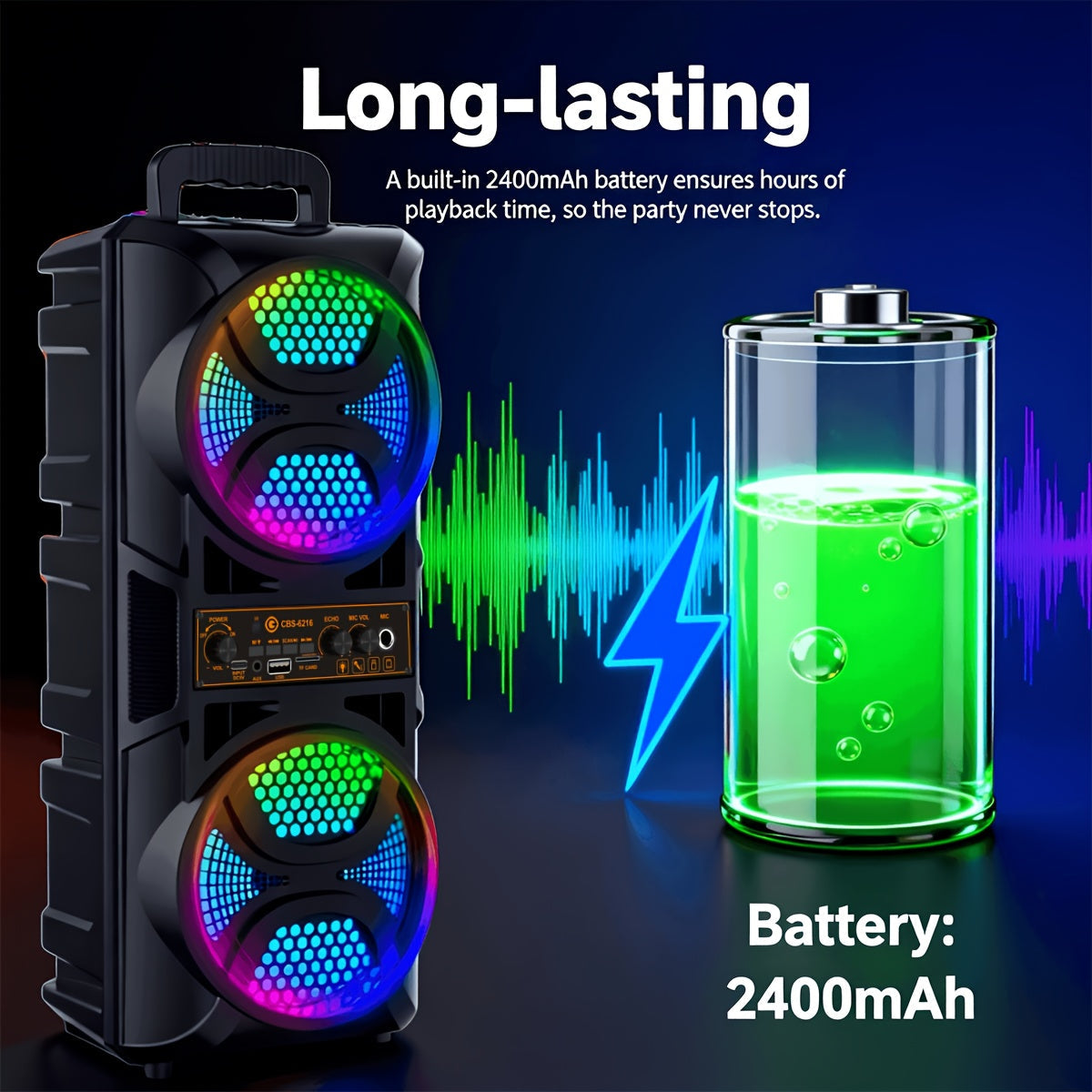Portable Bluetooth Speaker with Subwoofer Bass