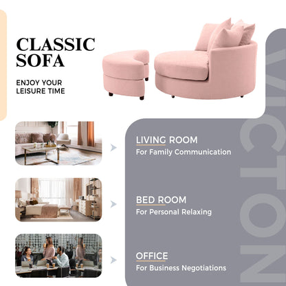 360° Swivel Accent Barrel Chair With Storage Ottoman & 4 Pillows,