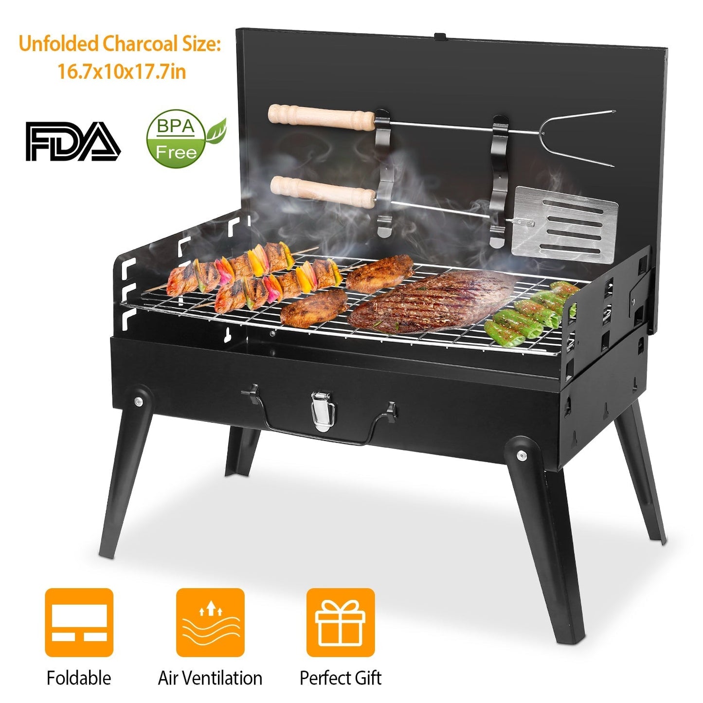 Portable Charcoal Grill Foldable BBQ Suitcase Grill