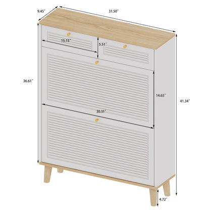Modern Freestanding Shoe Cabinet With Flip Up Doors And Drawers