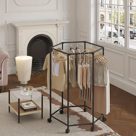 360 Rotating Freestanding Clothing Rack, Hexagonal Carbon Steel
