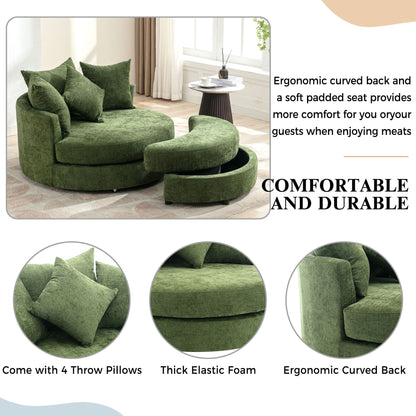 360° Swivel Accent Barrel Chair With Storage Ottoman & 4 Pillows,
