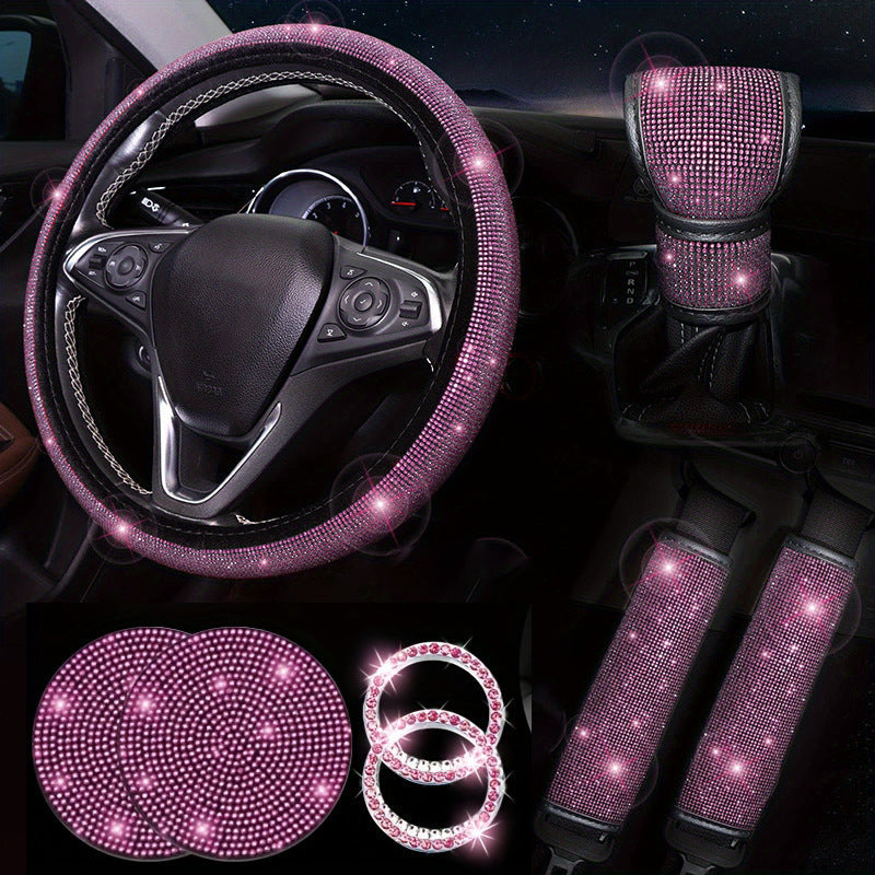 Diamond Set Leather Steering Wheel Cover Rhinestones