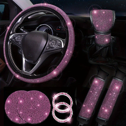 Diamond Set Leather Steering Wheel Cover Rhinestones