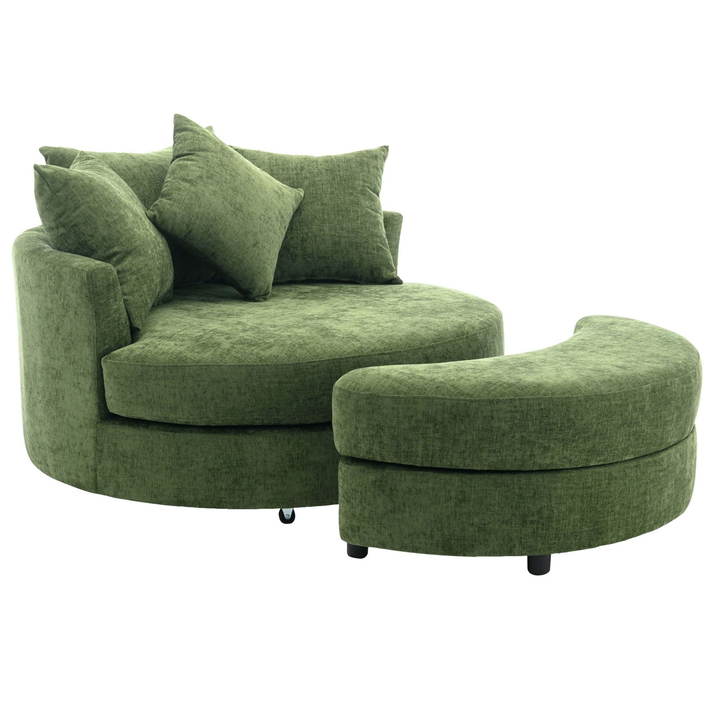360° Swivel Accent Barrel Chair With Storage Ottoman & 4 Pillows,