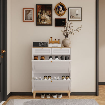 Modern Freestanding Shoe Cabinet With Flip Up Doors And Drawers