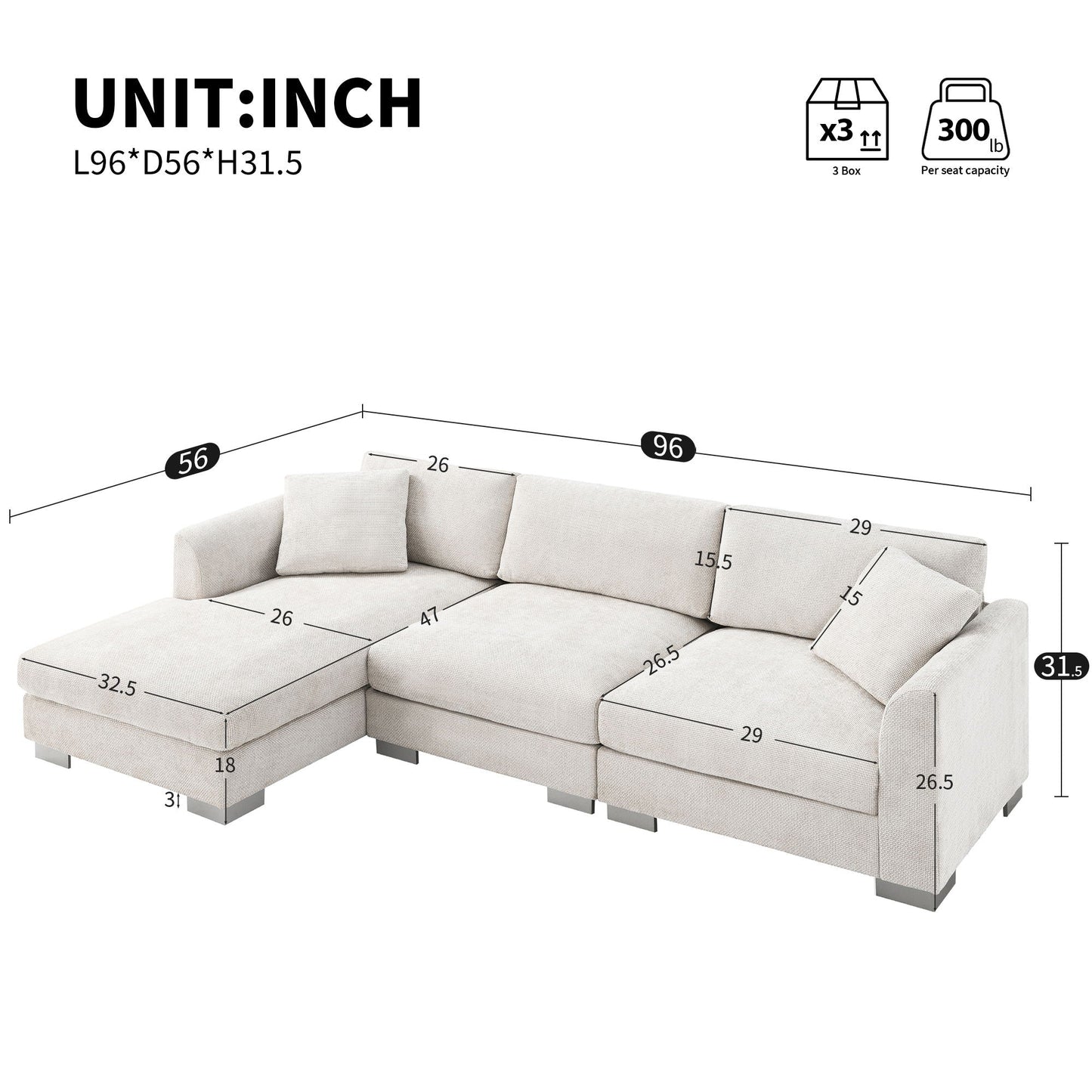 Modern Cloud Sectional Sofa L Shaped Luxury Couch Set