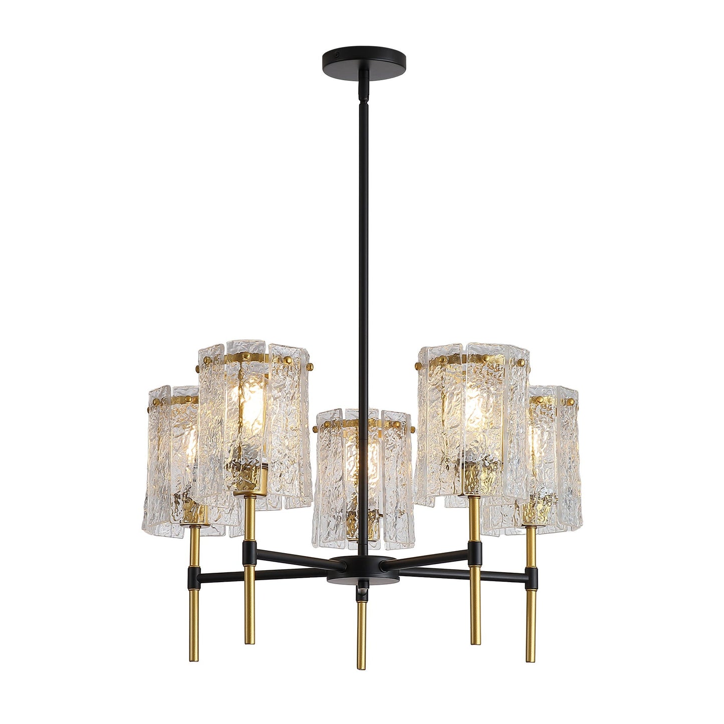 5 Light Chandelier, Textured Glass Pendant Light