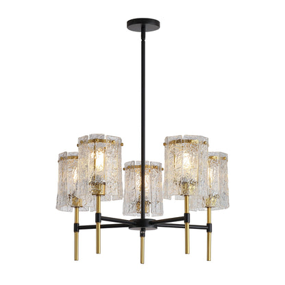 5 Light Chandelier, Textured Glass Pendant Light