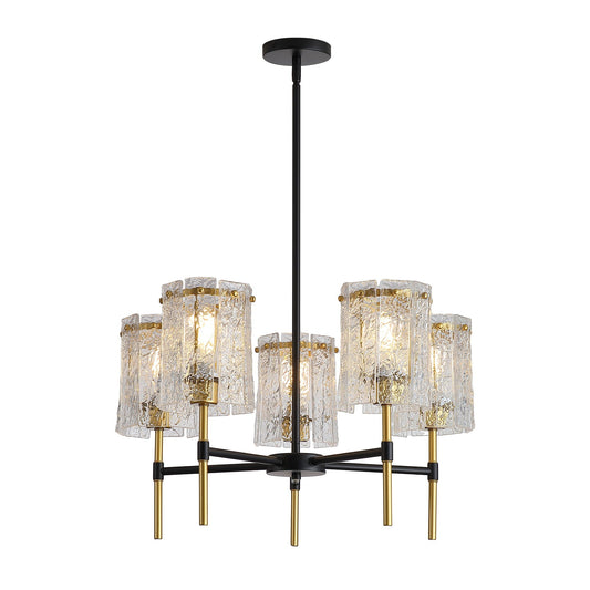 5 Light Chandelier, Textured Glass Pendant Light