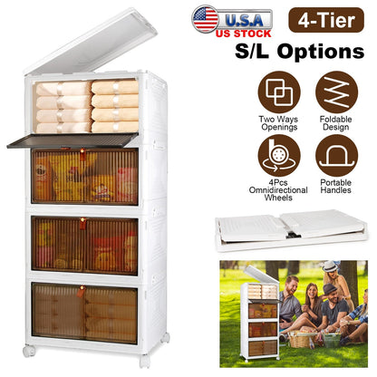 4-Tier Foldable Storage Bins with Lid Front Magnetic Organizer