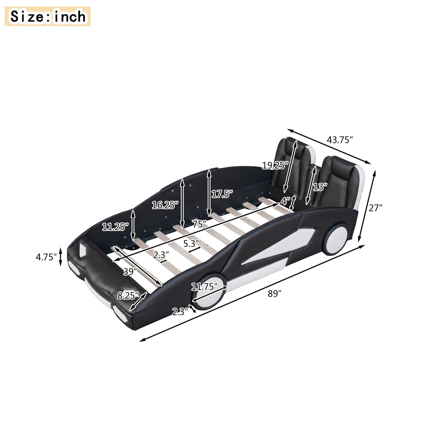 Race Car Shaped Twin Platform Bed With Wheels