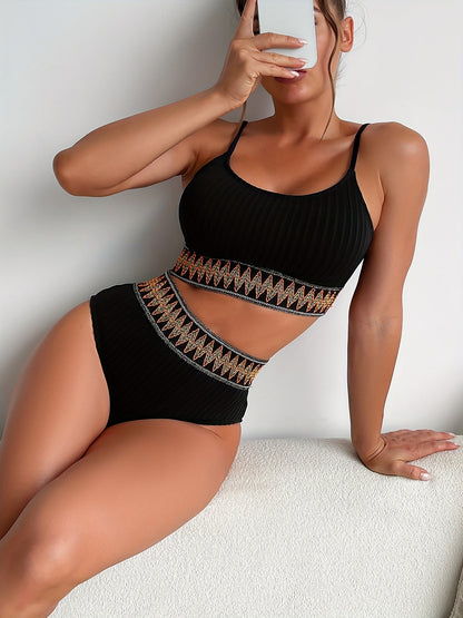 Bikini Scoop Neck High Waist 2 Piece Swimsuit for Women