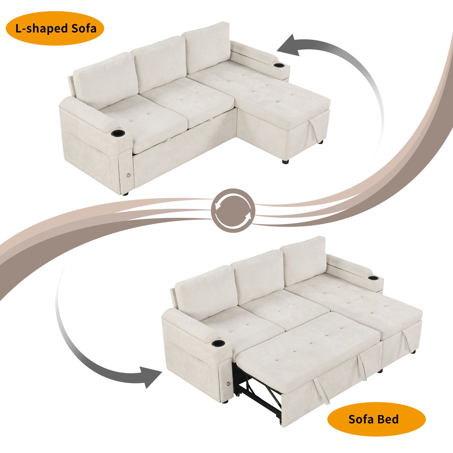 Convertible L Shaped Sofa Couch With Storage
