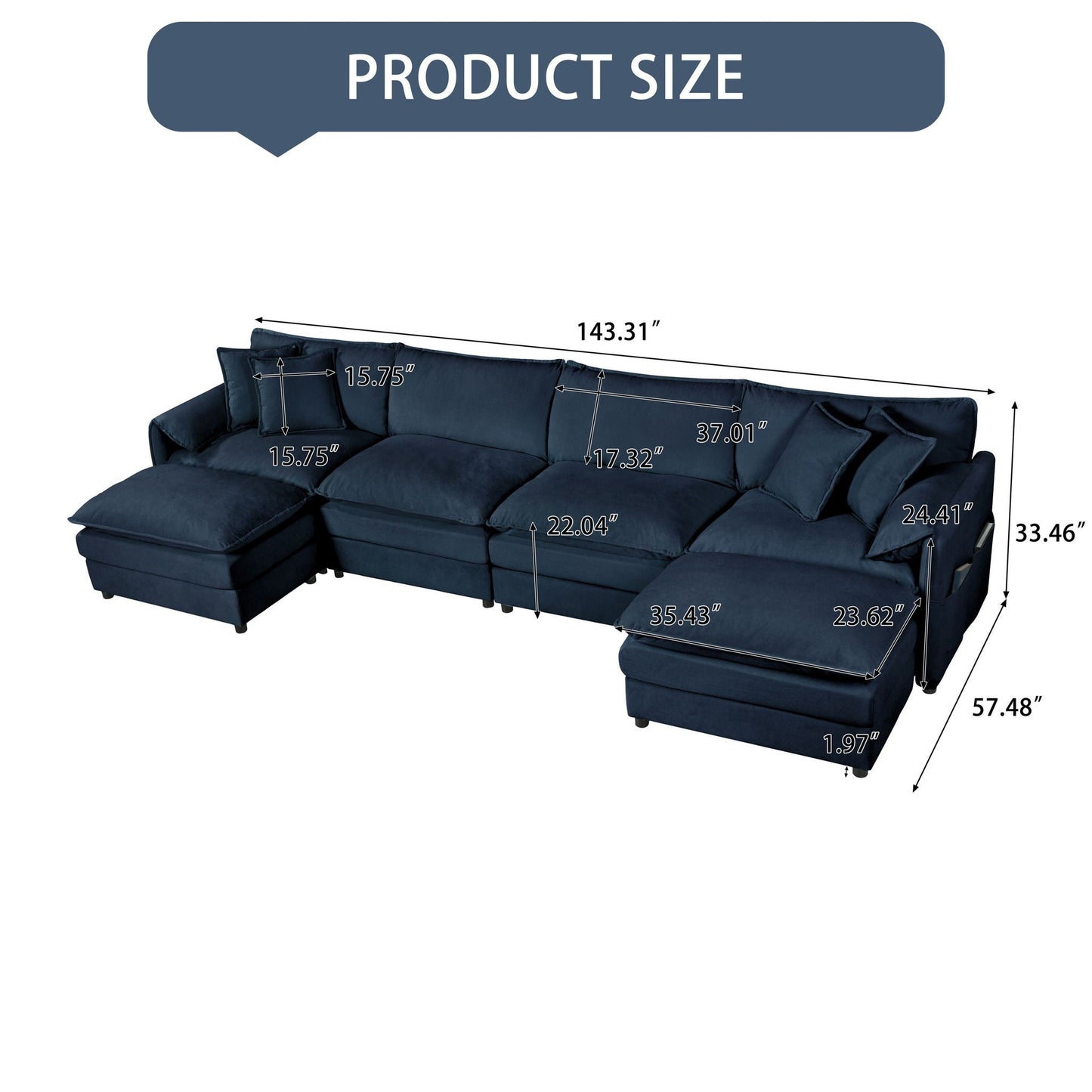 Deep Seat Modular Sectional Sofa Cloud Couch With Ottoman