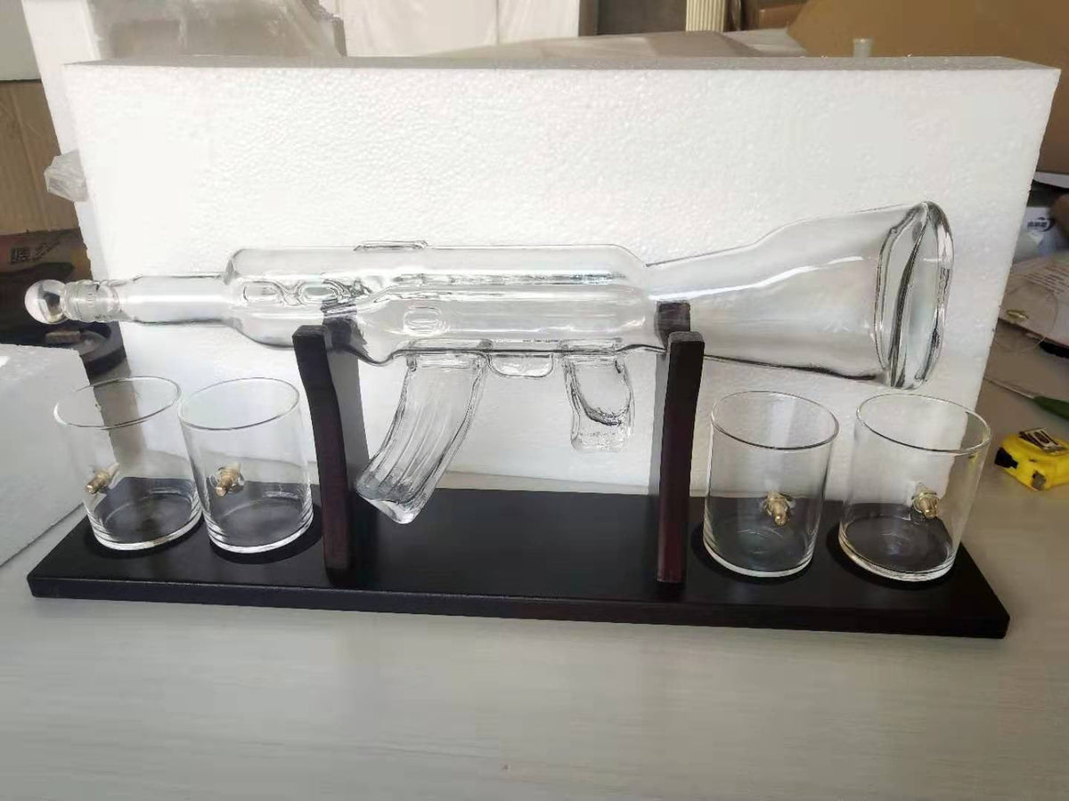 AK47 Rifle Gun Whiskey Wine Glass Decanter Set
